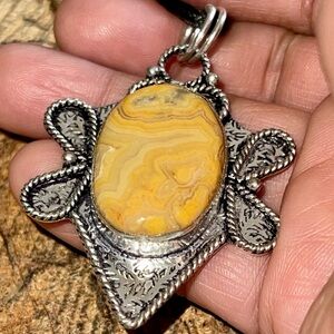 Yellow Crazy Lace Agate Pendant 2 1/2”